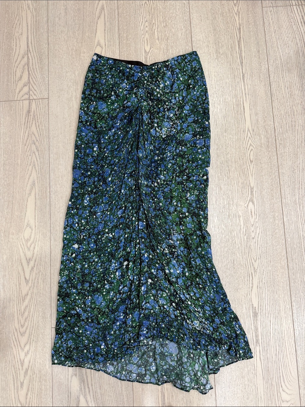 Veronica Beard Blue and Green Floral Silk Maxi Skirt
